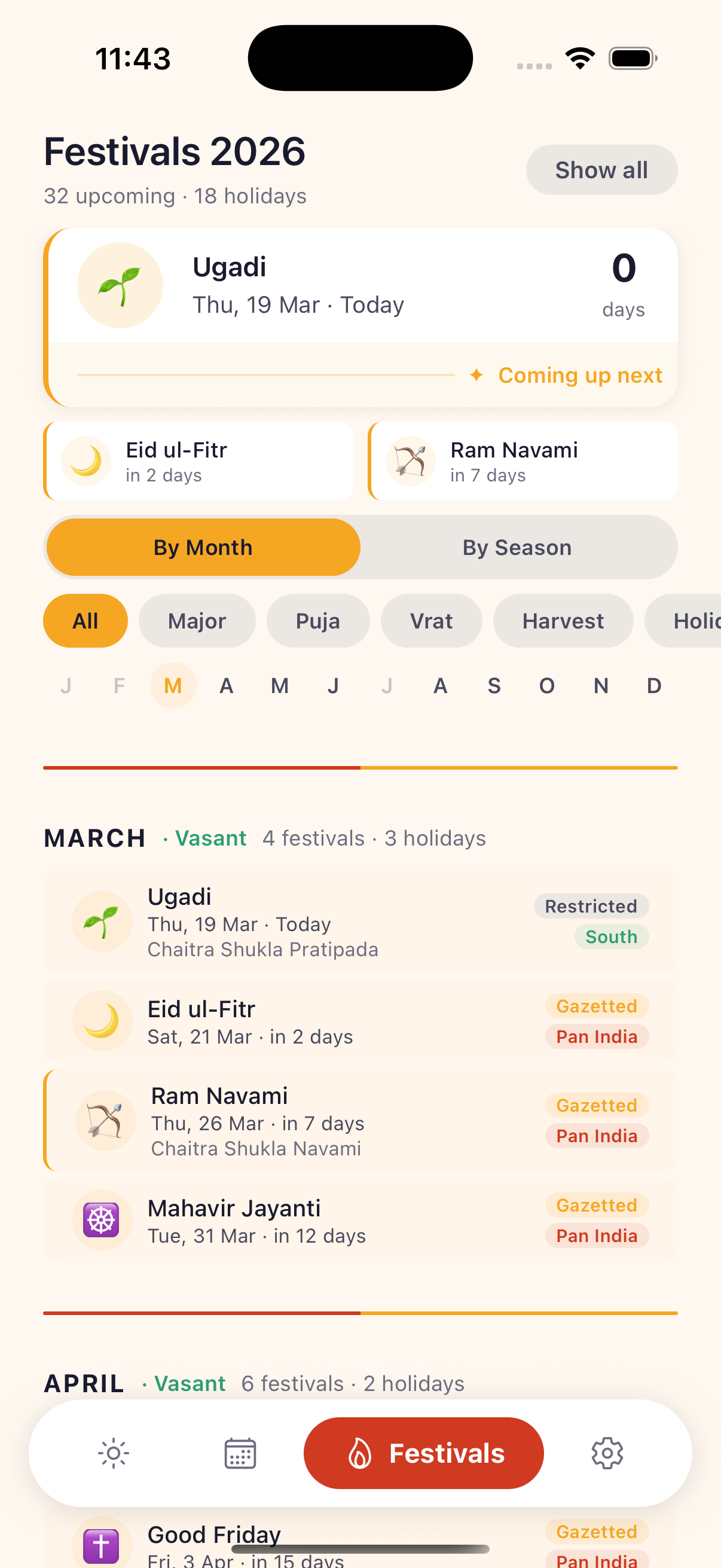 Festival List with Ugadi spotlight
