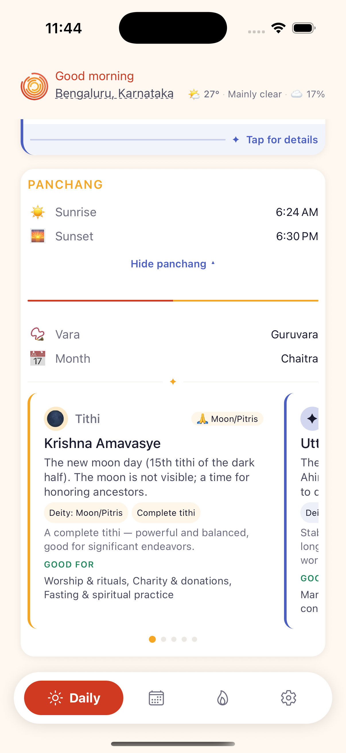 Panchang details with deity connections
